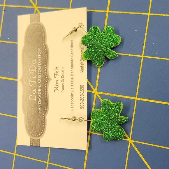 Shamrock 2 Sided Glittered 1.5" Earrings - Picture 1 of 1